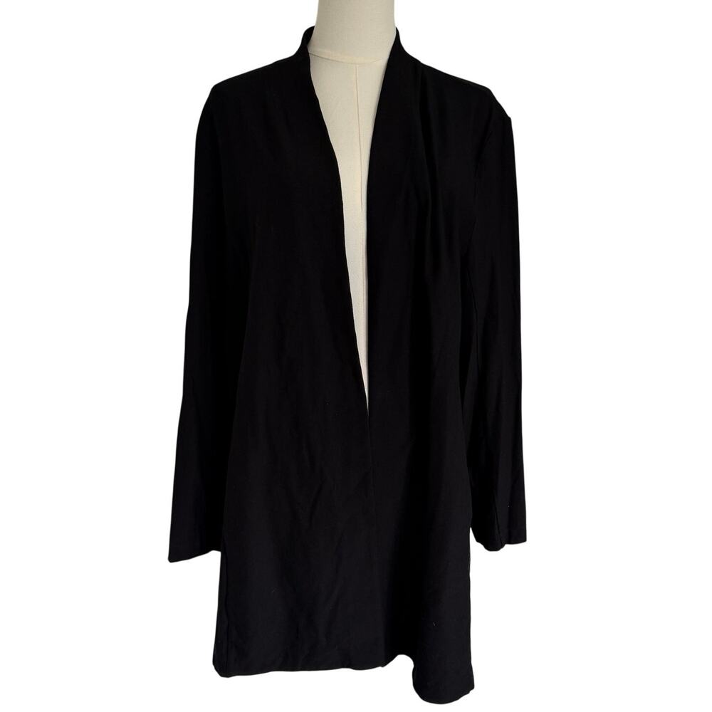 Eileen Fisher Black Longline Open Cardigan Stretch Knit Minimalist Lightweight